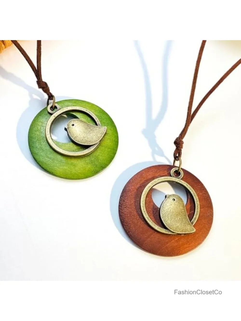 Boho Handmade Wood Pendant Necklace Women Vintage Alloy Leather Adjustable